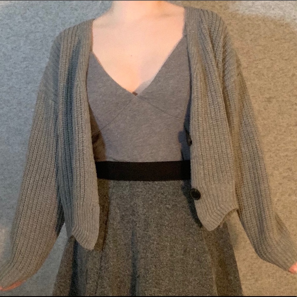 grey cardigan